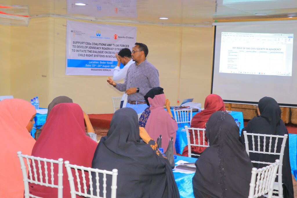 Support CSOs Coalitions and task forces to develop advocacy roadmap/strategies to initiate the dialogue on development child right systems in Mogadishu