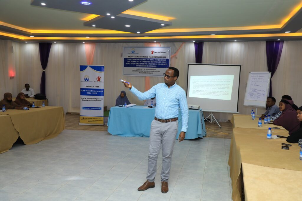 3 Days Training for Media Professionals and Journalists to Strengthen Reporting on Child Rights Violations, Report the situation of child rights and governance in Somalia.