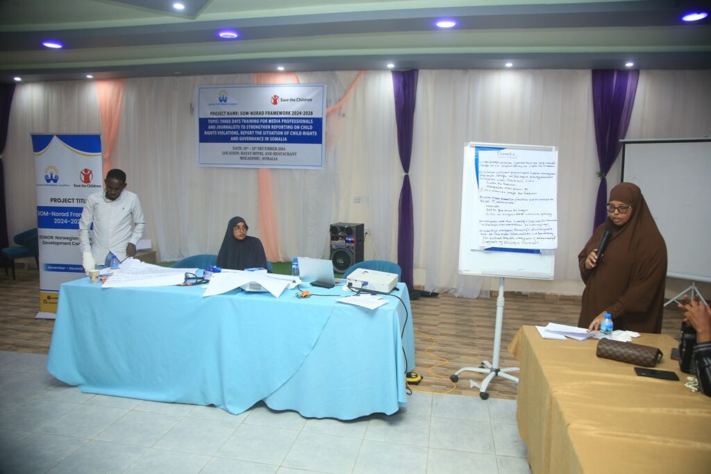 3 Days Training for Media Professionals and Journalists to Strengthen Reporting on Child Rights Violations, Report the situation of child rights and governance in Somalia.